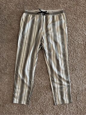 Topman Cream and Black Vertical Stripe Chinos